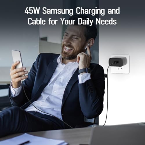 Ultra-Fast 45 W Type C Charger with 10 ft USB-C Cable – Dual Pack for Samsung Galaxy S25/S24/S23/Note 20 – Rapid Charging, Enhanced Safety, and Optimal Compatibility for Seamless Power Solutions