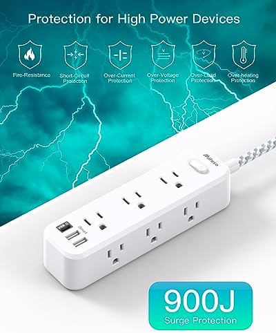 10 ft Power Strip with Surge Protection – 9 Outlets and 3 USB Ports for Fast Charging – Versatile Extension Cord for Home, Office, and Dorm Room – Safe and Efficient Multi-Device Management – Durable and Compact Design for Everyday Use