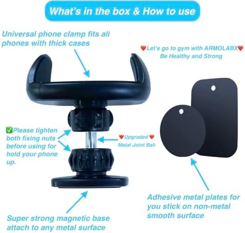 Experience Ultimate Convenience with the Heavy-Duty Gym Magnetic Phone Holder – Perfect for Big Phones & Thick Cases, Securely Attaches to Metal Surfaces for Hands-Free Workout Recording and Easy App Access, Compatible with All Smartphones, Lightweight and Tool-Free Installation for Fitness Enthusiasts
