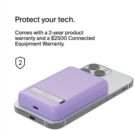 Belkin Wireless Power Bank 5000 m Ah with Mag Safe Compatibility – Portable Charger for i Phone 16 Series, i Phone 15, and Air Pods – 7.5 W Fast Charging with Built-in Kickstand for Hands-Free Use – Lightweight White Design for On-the-Go Charging Solutions