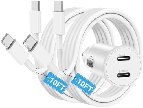 Ultimate 40 W Dual USB-C Car Charger for i Phone 16/15 & i Pad Pro – MFi Certified Fast Charging Adapter with 6 FT USB-C Cable for Galaxy S24/S23 – Premium Power Solution for On-the-Go Connectivity in Sleek White Finish
