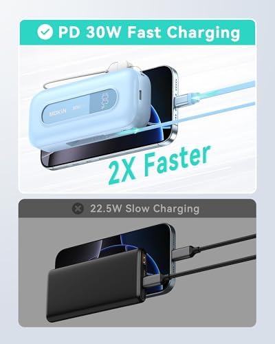 Ultra-Fast 30 W Retractable Portable Charger – 10,000 m Ah Power Bank with Built-In Cables for i Phone, i Pad & Samsung – Airline-Approved Travel Powerbank with Smart Display & Detachable Strap for Ultimate Convenience