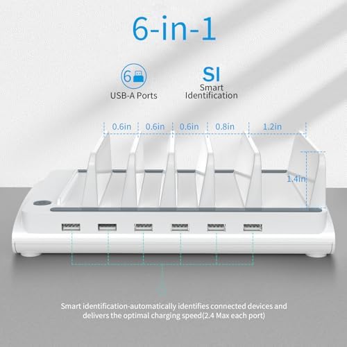 Bototek 60 W Multi-Device Charging Hub – 6-Port USB Fast Charger Dock for i Phones, i Pads, Smartphones & Tablets – Sleek Black Power Station with Advanced Safety Technology for Optimal Device Organization in Home & Office Spaces
