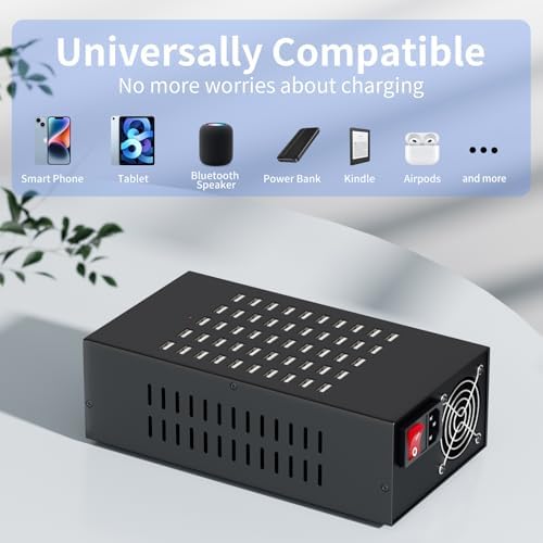 Ultra-Powerful 50-Port USB Charging Station – 200 W Fast Charge Hub with Smart IC Protection for High-Demand Environments, Perfect for Hotels, Schools, Offices & Retail Spaces – Universal Compatibility for All Devices