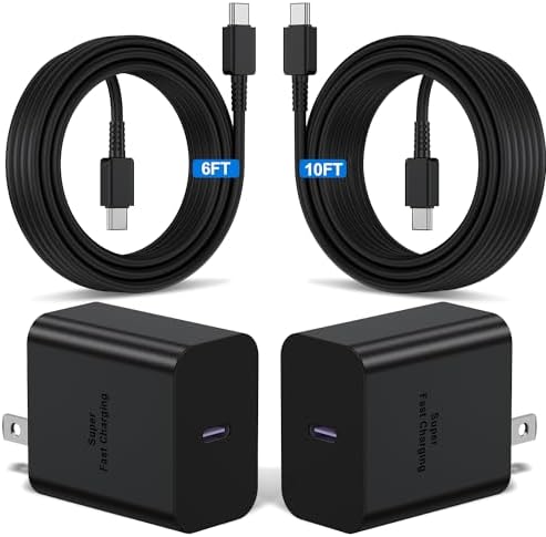 Super Fast 45 W USB-C Charger Cable Set – 2 Pack (6 ft & 10 ft) for Samsung Galaxy S25 Ultra, S24, S23, S22, Note 20 & More – Premium Durability, Versatile Lengths for Rapid Charging at Home or On-the-Go – Elevate Your Power Delivery Experience with Enhanced Compatibility and Long-Lasting Quality