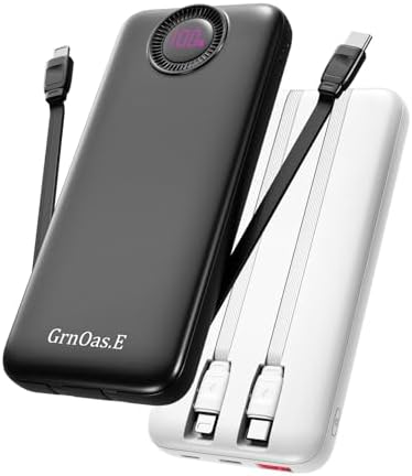 Ultimate Dual 10,000 m Ah Fast Charging Power Bank with Integrated Cables – Versatile Portable Charger for i Phone, Android, and More – 22.5 W High-Speed Charging with 4 Outputs, Airline-Approved Safety Features, Perfect Travel Companion for All Your Devices