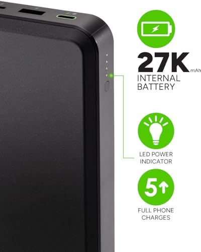 Mophie Powerstation Laptop Prime27 – 27,000 m Ah Eco-Friendly Portable Power Bank with 60 W USB-C PD Fast Charging, Multi-Device Compatibility, LED Battery Indicator, and Versatile Charging Ports – Ultimate On-the-Go Performance for Laptops, Tablets, and Smartphones