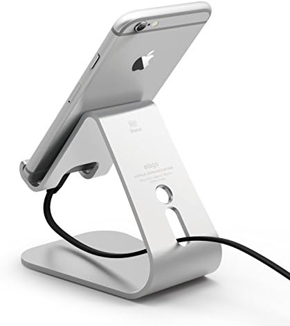 Enhance Your Smartphone Experience with the elago M2 Premium Aluminum Stand – Sleek Silver Ergonomic Design for Effortless Video Calls, Integrated Cable Management, and Universal Compatibility with i Phones and Galaxy Devices – Ideal for Streamlined Workspaces and Mobile Convenience