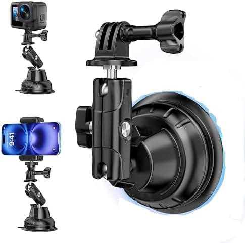 Premium Heavy-Duty Suction Cup Mount for Go Pro Hero 13 & 12 | Versatile Quick Release Action Camera Holder for DJI Osmo Action 5 Pro & Insta360 X5 | Unmatched Stability for Adventure Filming & Road Trips | Secure Car and Surface Attachment for Ultimate Performance | Ideal for Extreme Sports & Everyday Use