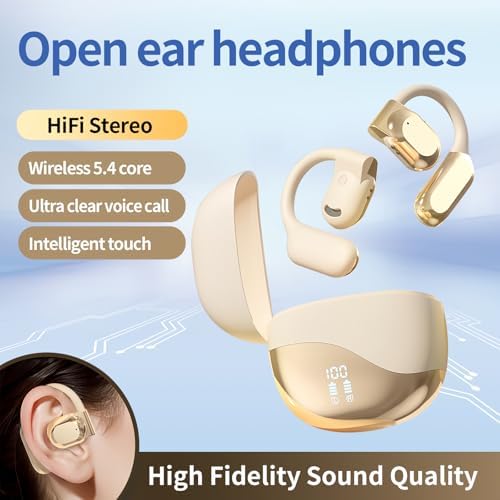 Chic Purple Wireless Bluetooth 5.4 Clip-On Earbuds for Women – Open Ear Design Enhances Comfort and Safety, Ideal Waterproof Fitness Headphones for Gym, Daily Commutes, and Leisure – Extended Battery Life & Superior Connectivity for Seamless Audio Experience