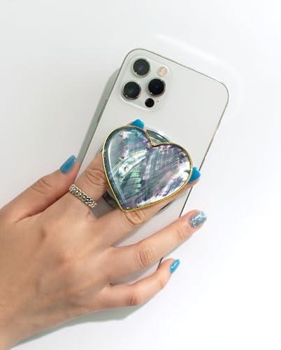 Chic Natural Seashell Heart-Shaped Phone Grip and Stand – Elegant Crème Mobile Accessory for Smartphones and Tablets – Ideal Collapsible Holder for Trendsetters Seeking Style and Functionality – Durable, Portable Design for Effortless Hands-Free Viewing