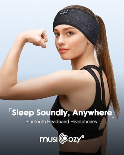 MUSICOZY Bluetooth 5.4 Sleep Headband – Ultra-Thin Stereo Earbuds for Uninterrupted Comfort and Performance, Sweat-Resistant for Active Lifestyles & Serenity (White Red) – Elevate Your Audio Experience with Innovative Design and Superior Sound Quality