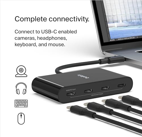 Elevate Your Connectivity with the Belkin 4-Port USB-C Hub – 100 W Power Delivery & Lightning-Fast 10 Gbps Data Transfer for Mac Book Pro/Air, i Pad Pro, i Phone 15, Chromebook, Surface & PC – The Ultimate Multiport Adapter for Seamless Multitasking and Enhanced Productivity