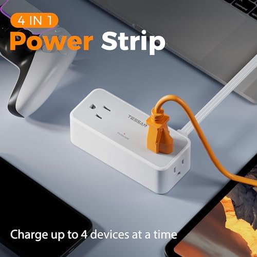 TESSAN 5 FT Flat Plug Extension Cord with 4 AC Outlets, 1 USB-C & 2 USB-A Ports – 900 Joules Surge Protector Power Strip for Home Office & Dorm Room – Maximize Charging Efficiency & Space Savings with Versatile Power Accessory