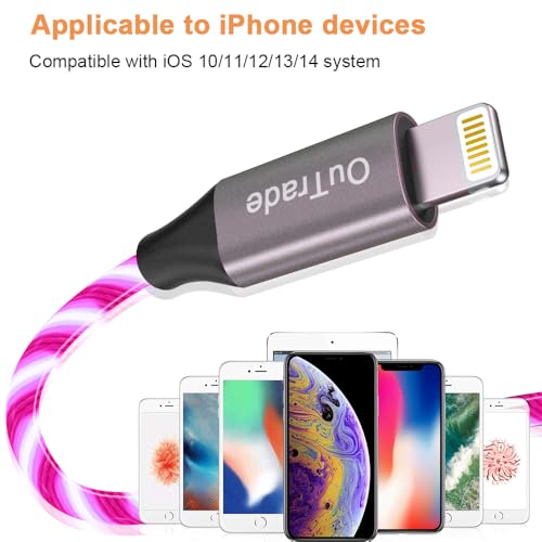 Vibrant LED i Phone Charger Cable | MFi Certified Lightning Cable for Fast, Reliable Charging | 6 ft Multicolored Glow Cable Compatible with i Phone 12, 11 Pro Max, XR, X, SE, 8 Plus, i Pad, i Pod | Stylish Power Solution for On-the-Go Charging