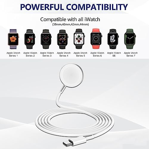Premium 5 W Fast Charging USB C Cable for Apple Watch – 6 ft Magnetic Charger, MFi Certified, Compatible with Series SE2/8/7 & All Sizes 38 mm to 45 mm – Reliable & Efficient Power Solution for On-the-Go Users