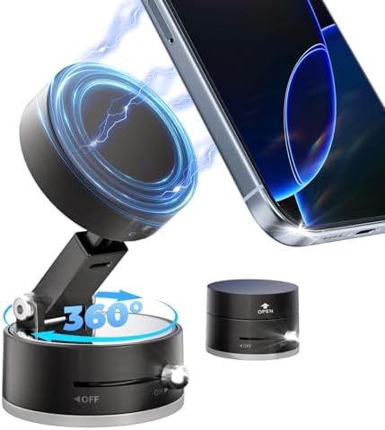 Mag Safe-Compatible Foldable Magnetic Car Phone Mount – 360° Rotatable Holder with Strong Suction Cup for Universal Smartphones – Compact and Reliable Accessory for Safe Navigation and Hands-Free Communication