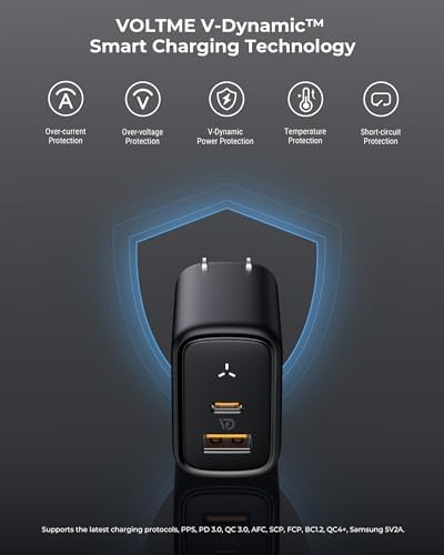 VOLTME 45 W Ga N PPS Fast Charger – Dual Port USB-C & USB-A, Ultra Compact & Foldable Design for i Phone 14/15/16 & Galaxy S22/S23/S24 – High-Speed Charging with Advanced Safety Features for Laptops, Tablets, and More – Ultimate Travel Companion for Modern Devices