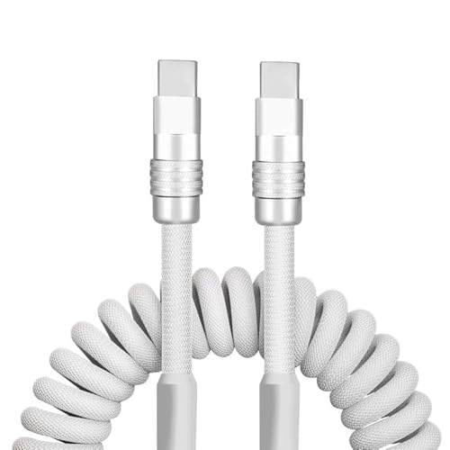 Dynamic Curly Chubby Coiled USB C Cable: 240 W Fast Charge Retractable Spiral Braid Cord for Carplay & Android Auto, Versatile Length 2.29 FT to 3.6 FT, Sleek Black and Red Design, Enhanced Compatibility for All USB-A to Type-C Devices