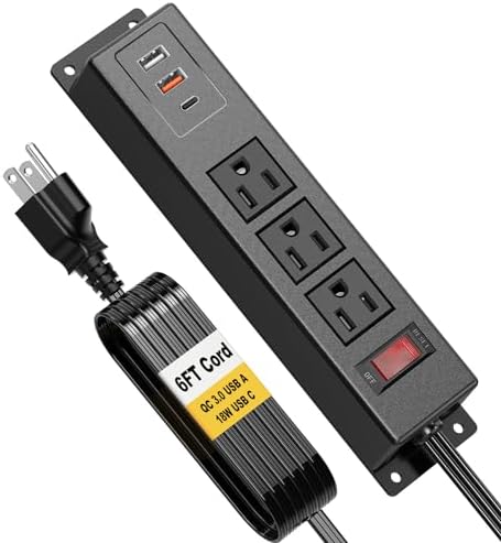 Kungfuking Wall-Mountable Power Strip with USB Ports – 6.56 FT Surge Protector Extension Cord Featuring 2 AC Outlets and Flat Plug Design for Enhanced Charging Flexibility and Device Safety