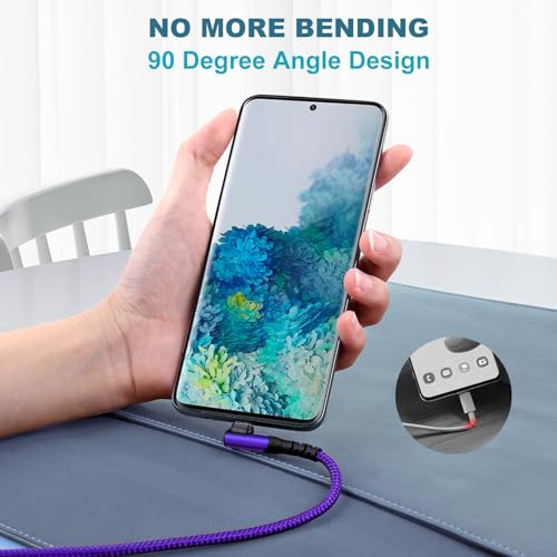 10 ft Right Angle USB C Cable 5-Pack – Fast Charging Nylon Braided Charger for Samsung Galaxy S25, S24, S23, A16, A15 & Google Pixel 9, 8 – Superior Durability and Comfort for Gaming and Daily Use – Enhanced Compatibility for All Type C Devices