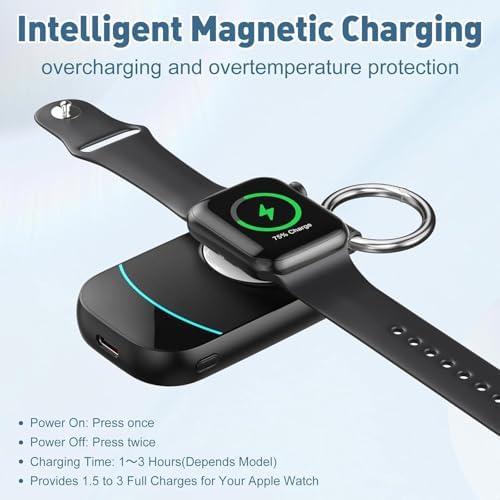 Portable Keychain Charger for Apple Watch – 2500 m Ah Fast Wireless Power Bank for Series 10, 9, SE & Ultra 2 – Essential Travel Companion for Effortless Charging Anytime, Anywhere – Lightweight, Durable, and User-Friendly Design for Active Lifestyles – Versatile Smartwatch Charging Solution