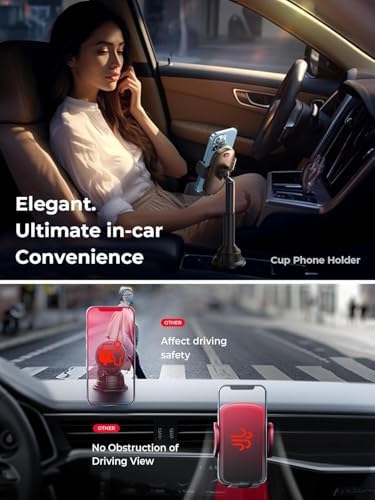 LISEN Enhanced Stability Cup Phone Holder for Car – 360° Rotatable Mount for Safe Hands-Free Navigation in Trucks, Jeeps & More – Compatible with i Phone 16/15/14/13 Pro Max & Samsung S25 – No Shake Design for 4-7” Devices – Ideal Automobile Accessory for Every Driver