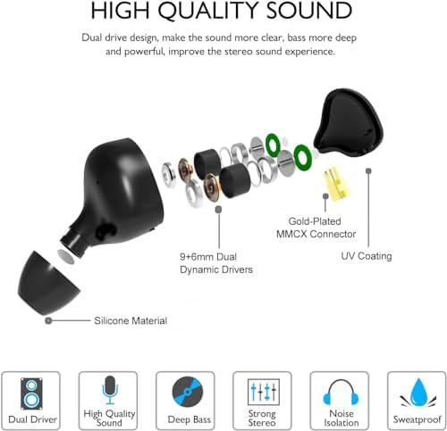 Premium Dual Driver In-Ear Monitors – High-Fidelity Wired Earbuds with MMCX Detachable Cables, Noise-Isolating Design for Musicians & Athletes – Stylish Wood Grain Finish, Ultimate Comfort & Compatibility