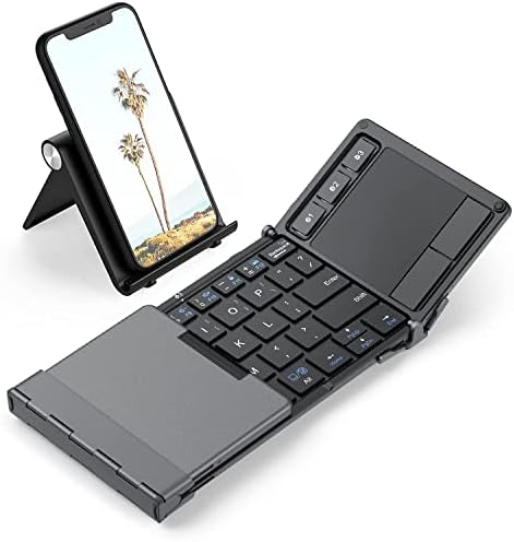 Ultra-Portable i Clever Bluetooth Keyboard with Touchpad – Sleek Foldable Design, Durable Metal Body, USB-C Charging, Multi-Device Compatibility for i Pad, i Phone, Android & Windows – Perfect for Travelers and Professionals in Silver White