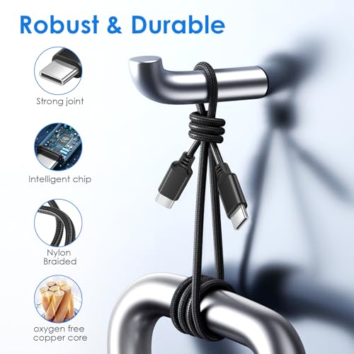 Premium 5-Pack USB C to C Fast Charging Cables – 60 W Nylon Braided Charger for i Phone 16 Series, Mac Book Pro, i Pad Pro/Air, Samsung S24/S23 – 5 ft Length for Ultimate Flexibility and Durability – Reliable Data Transfer with USB 3.1 Compatibility