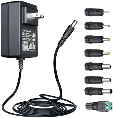 Universal 12 V 3 A Power Supply Adapter – 36 W ETL Certified AC/DC Charger with 8 Interchangeable Tips for Versatile Device Compatibility – Ideal for LED Strip Lights, CCTV Cameras, Printers, and Routers with 6 ft Cord for Enhanced Flexibility and Fast Charging Solutions