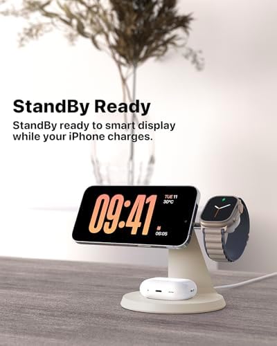Revolutionize Your Charging Routine with Our 3-in-1 Wireless Charging Station for Apple Devices – Fast Mag Safe Charger for i Phone Models 12-16, Apple Watch, and Air Pods – Compact Design with Enhanced Stability, Overcharge Protection, and Effortless Organization