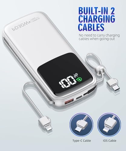 Ultimate 15,000 m Ah Portable Power Bank with Integrated AC Plug and Dual Output Cables – PD 30 W Fast Charging for i Phone, i Pad, and All Devices – Lightweight, Compact Design with LED Battery Indicator for On-the-Go Charging Solutions