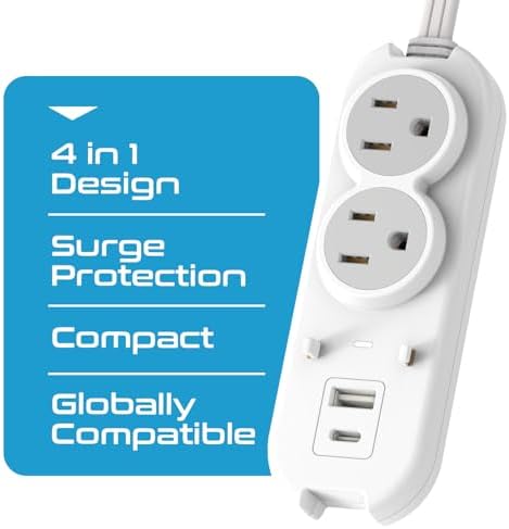 Compact Travel Power Adapter Set for Brazil, Peru & Chile – 20 W Dual USB & USB-C Charger with 2 USA Sockets – Fast Charging with Type C & N Attachments – Portable Plug Converter for Global Travelers – Stay Connected Anywhere