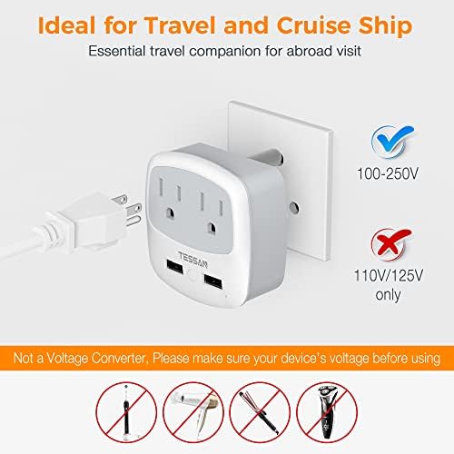 Ultimate TESSAN Type G UK Travel Plug Adapter with Dual USB Fast Charger Ports – Compact US to UK Power Converter for Effortless Global Connectivity in Scotland, London, Ireland, Kenya, Dubai & Qatar