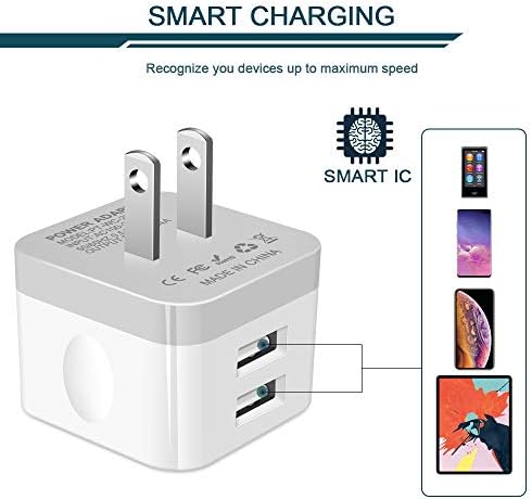 AILKIN Dual Port USB Wall Charger Pack – 2.4 A Fast Charging Power Cube for i Phone 15/14/13/12 Pro Max & Samsung Devices – Compact Travel Adapter for Simultaneous Device Charging – Sleek White Design for Home & Office Use