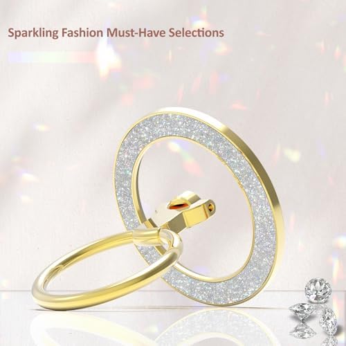 Glitter Black Mag Safe Phone Grip Stand – Stylish Magnetic Ring Holder for i Phone with 360° Rotational Flexibility, Effortless Hands-Free Functionality, and Universal Compatibility for All Mag Safe Devices – Lightweight and Durable Accessory for Everyday Convenience