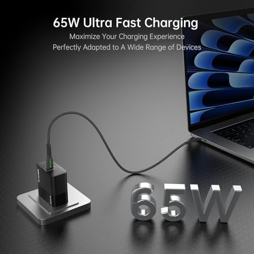 High-Performance 65 W USB C Fast Charger Block – Advanced PD 3.0 & PPS Technology for Rapid Charging, Foldable Design for Maximum Portability, Ideal for Mac Book Pro/Air, i Phone 16/15/14, Samsung Galaxy, Google Pixel – Ultimate Safety Features for Reliable Power Anywhere