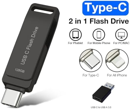 128 GB USB C Flash Drive for i Phone and Android – High-Speed Dual Drive Photo Stick for Effortless File Transfers and Reliable External Storage Solutions – Perfect for Photographers and Professionals