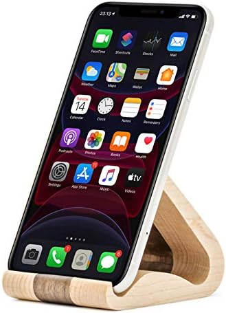 Wooden Cell Phone Stand, Stands for iPhone Universal Compatible with iPhone 15 14 Pro Max 13 12 Plus 11 se, Samsung S23 22, Moto G, LG Smartphone Holder for Desk Office (Maple and Walnut) – Enhanced Compatibility and Speed