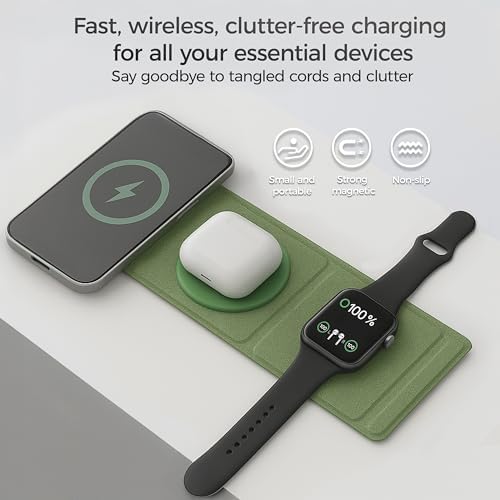 Ultimate 3-in-1 Magnetic Wireless Charger for Apple Devices – Foldable Travel Adapter for i Phone 16/15/14/13/Pro/Max, Apple Watch, and Air Pods – 20 W Rapid Charging Power Supply Included for Unmatched Convenience and Enhanced Compatibility