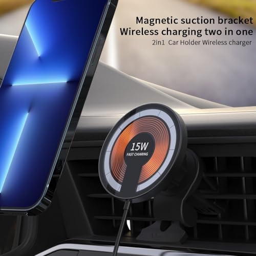 Magnetic Wireless Car Charger Mount for i Phone 12-15 Pro Max – 15 W Fast Charge, Sturdy Hold and Hands-Free Convenience for Vehicles – Innovative Cable-Free Charging Solution for Seamless Navigation and Power Management