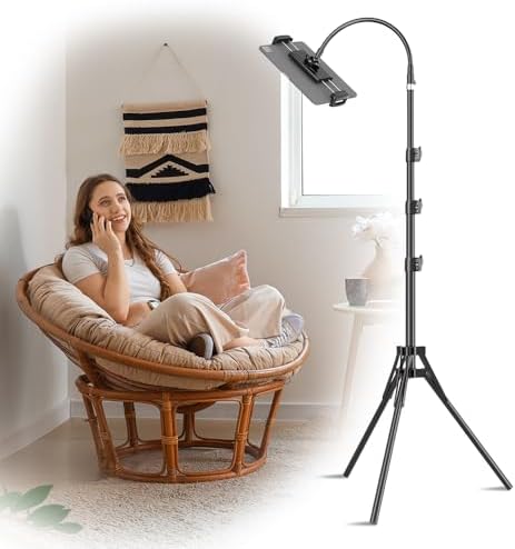 Lusweimi 72-Inch Adjustable i Pad Tripod Stand with 360-Degree Rotating Gooseneck – Versatile Tablet Holder Compatible with i Phone and 4.7-12.9″ Devices for Enhanced Viewing Comfort and Productivity