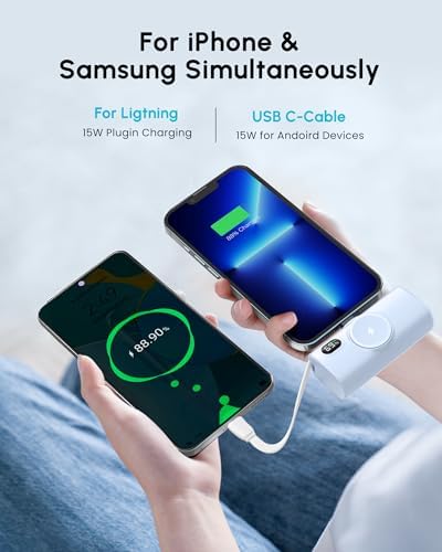 Sleek Purple Wireless Power Bank for Apple Watch & i Phone 14/16 Pro Max – 5000 m Ah Lightweight Fast Charge Charger with USB-C Connectivity for Effortless Travel and On-the-Go Power Solutions