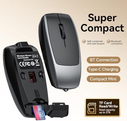 Compact Bluetooth Wireless Mini Mouse with TF Card Reader – Silent, Portable Optical Mouse for PC, Laptop, and Tablets – Ideal Travel Companion and Gift for Men, Women, and Kids – Enhance Productivity Anywhere