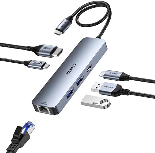 Unlock Unmatched Productivity with BENFEI 6-in-1 USB C Hub: Experience 4 K HDMI Output, Rapid 100 W Charging, Gigabit Ethernet, and Tangle-Free Design for Mac Book Pro/Air, i Pad Pro, i Mac & i Phone 15 Pro/Pro Max – Your All-in-One Connectivity Solution for Enhanced Performance and Seamless Device Integration.