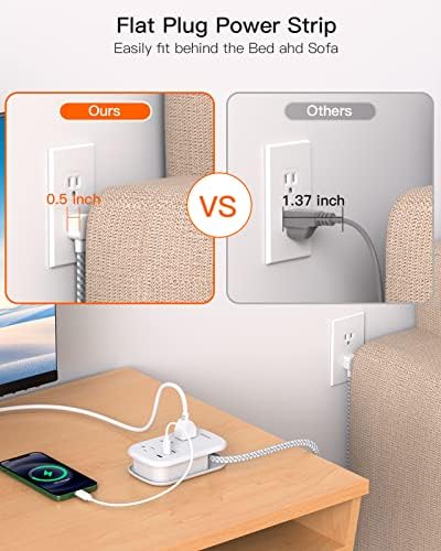 BESHON Ultra Flat USB C Travel Power Strip – Versatile 3 AC Outlets & 3 USB Ports (2 USB-C) with 3.2 ft Tangle-Free Extension Cord for Seamless Charging on Cruise Ships & Travel – Essential Compact Power Solution in Grey for On-the-Go Connectivity and Device Protection
