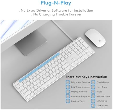 Sleek All-Aluminum Wired Keyboard for Mac – Full-Size USB-A & USB-C Connectivity, Ergonomic Design with Numeric Keypad for Enhanced Productivity on i Mac, Mac mini, Mac Book Pro & Air – Perfect Blend of Style and Functionality for Apple Users