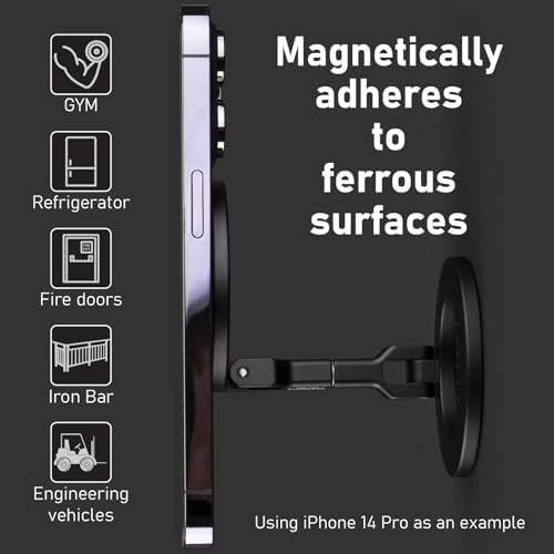 Revolutionary Magnetic Dual Grip Phone Holder for i Phone – Ultimate Security on Iron Surfaces | Versatile 1/4″ Screw Mount | Perfect for i Phone 16/15/14/13/12 Pro Max & Magnetic Cases | Effortless, Hands-Free Operation for Daily Activities