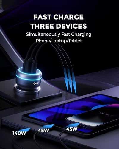Experience Rapid Roadside Charging with SUNDA 120 W USB C Fast Car Charger – 4-Port Adapter Featuring Dual Type C PD60 W/PPS60 W for i Phone 16/15 Pro/Max/14 & Samsung Galaxy S24, Plus Dual USB-A 30 W QC3.0 for All Android Devices – Compact, Durable, and Universally Compatible for Effortless Multi-Device Charging on the Go